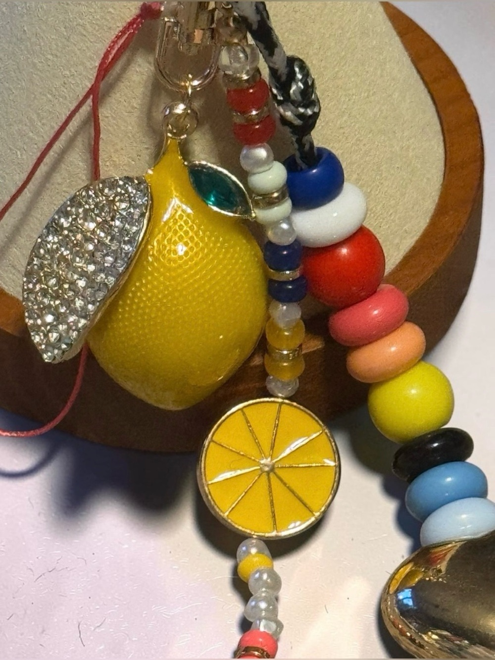 Colorful Lemon Charm Keychain - Yellow & Multicolor Beaded Accessory - Picture 2 of 2